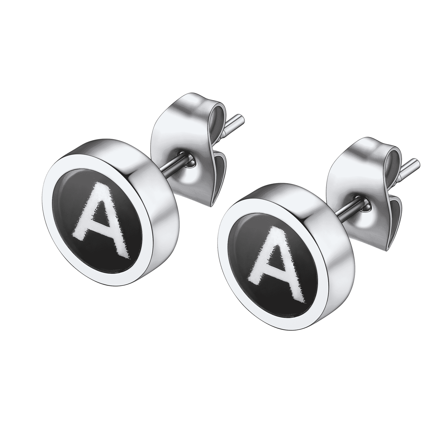 Personalized Black Enamel Initial Letter Stud Earrings for