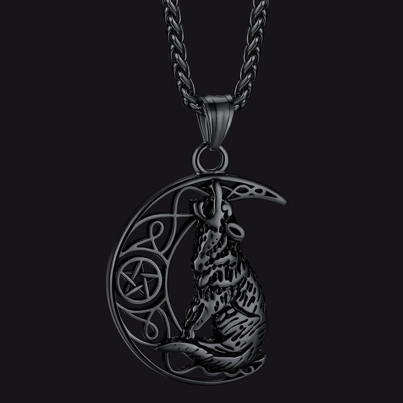 Viking Celtic Crescent Moon Wolf Necklace Jewelry for