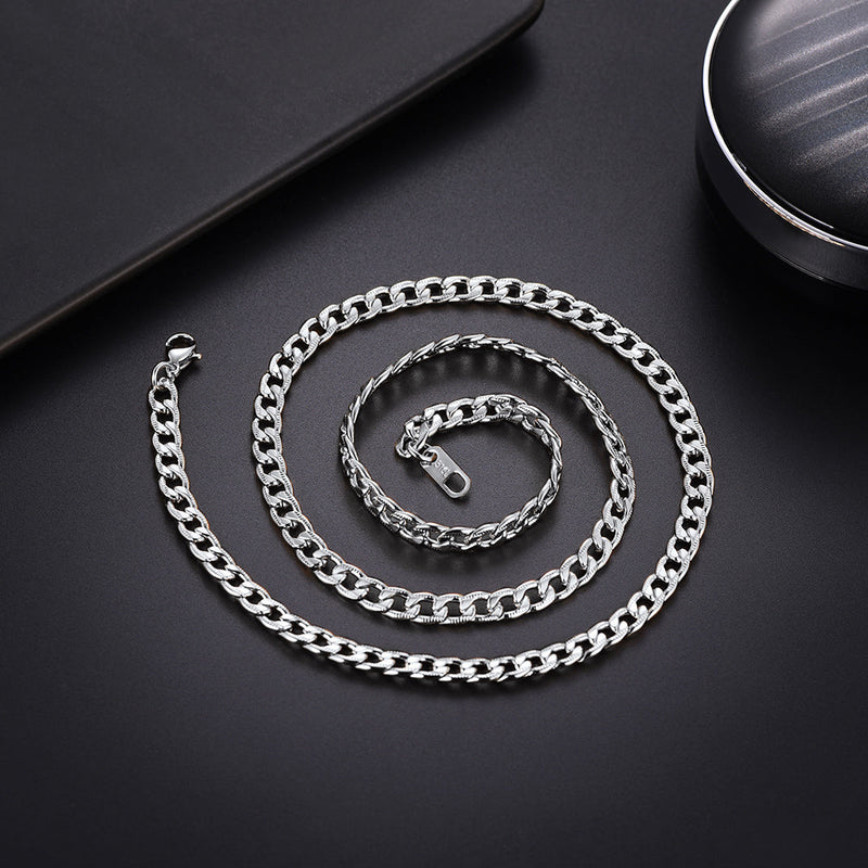 5mm Flat Curb Cuban Chain Link Necklace for