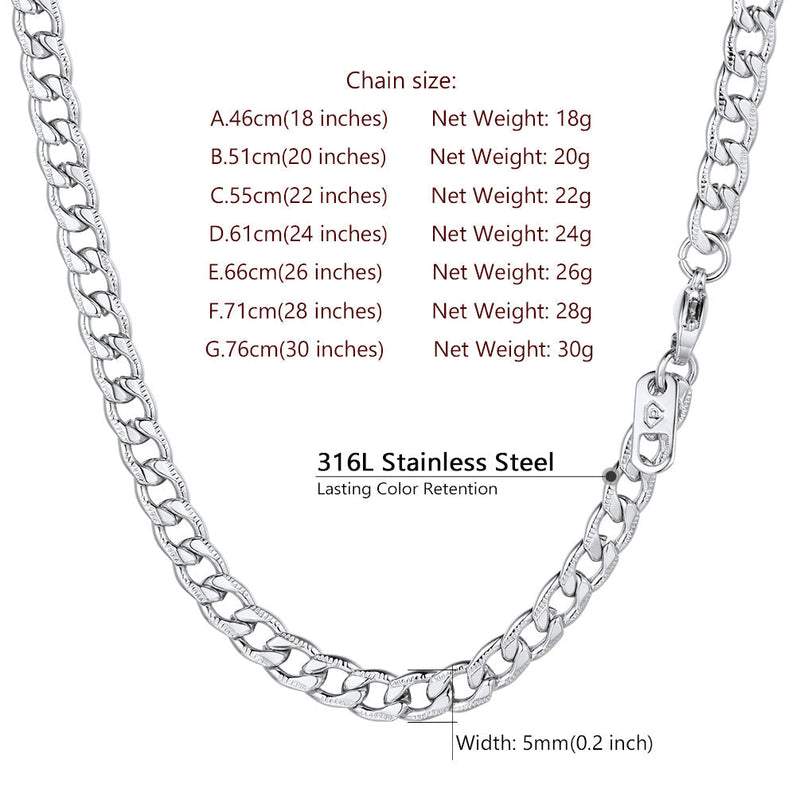 5mm Flat Curb Cuban Chain Link Necklace for