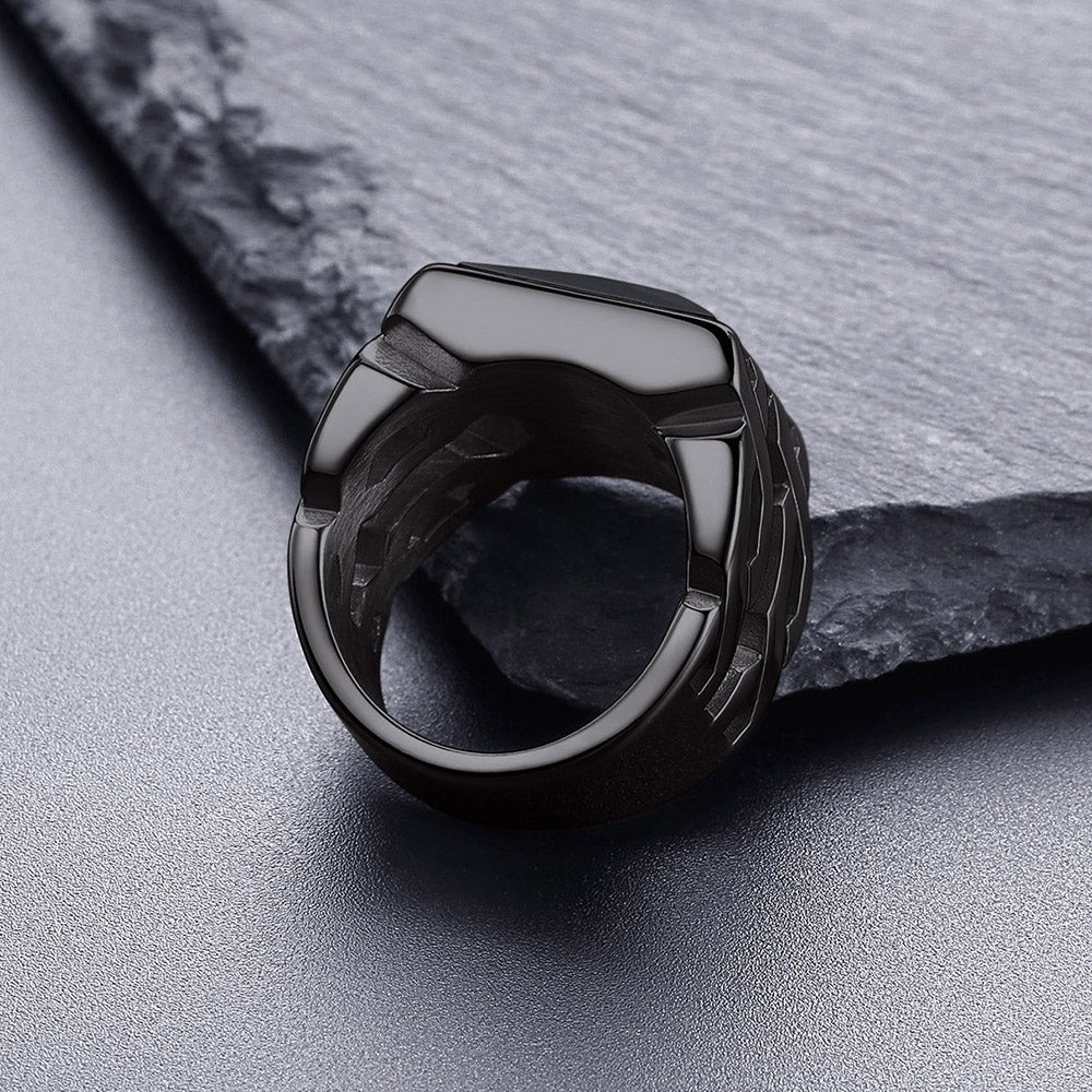 Celtic Black Onyx Signet Ring in Stainless Steel for