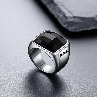 Custom Black Onyx Engraved Signet Ring for