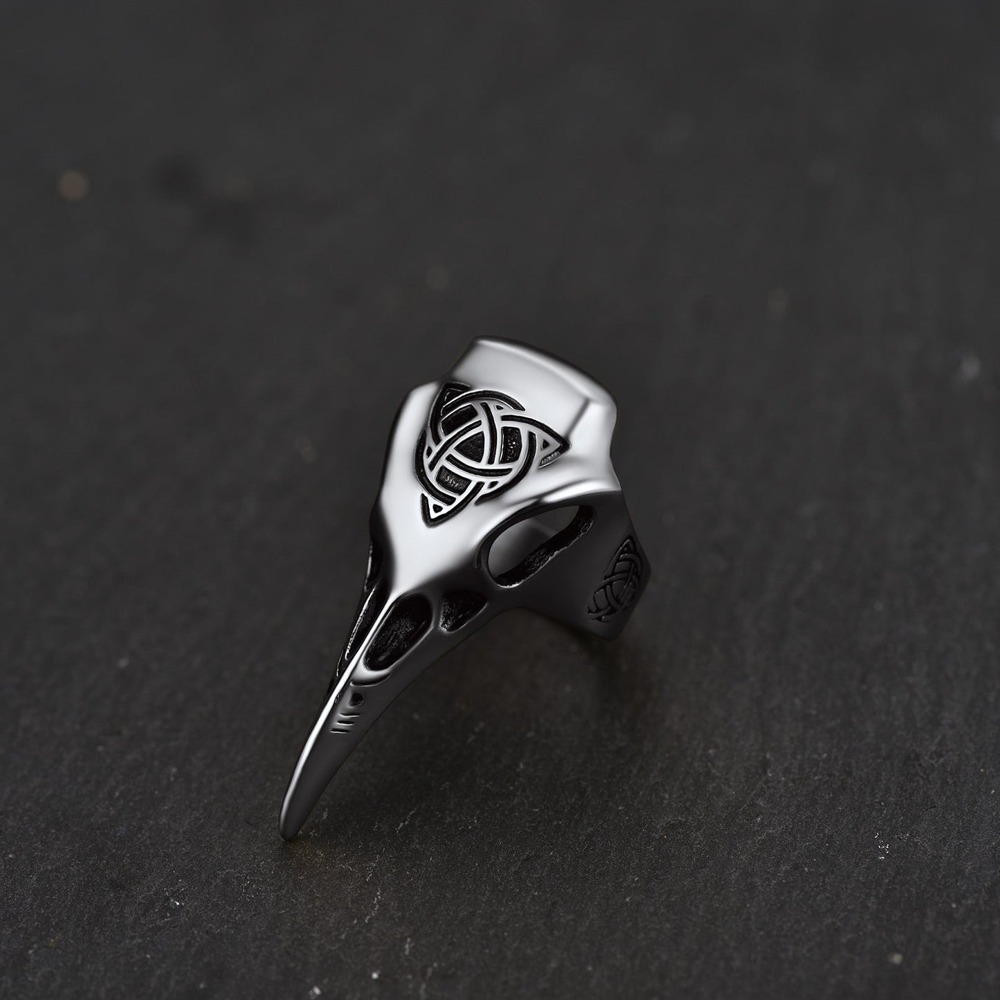 Viking Raven Skull Ring With Celtic Knot for