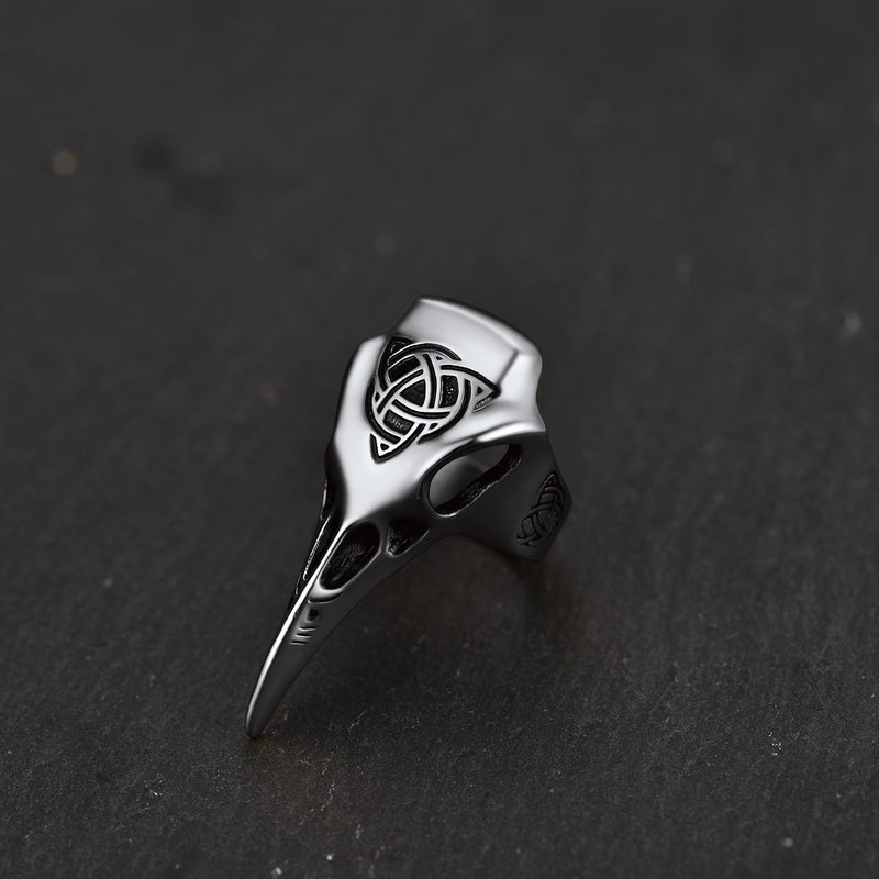 Viking Raven Skull Ring With Celtic Knot for