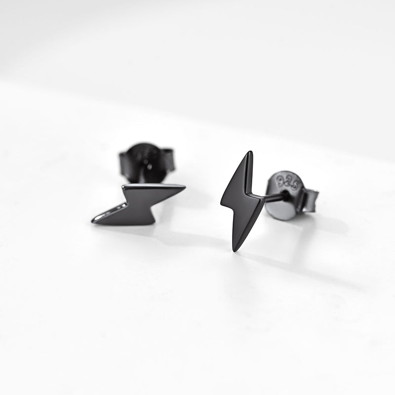 Sterling Silver Lightning Bolt Stud Earrings for