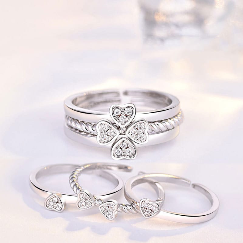 Mystic Fortune Leaf Clover Crystal Ring Set