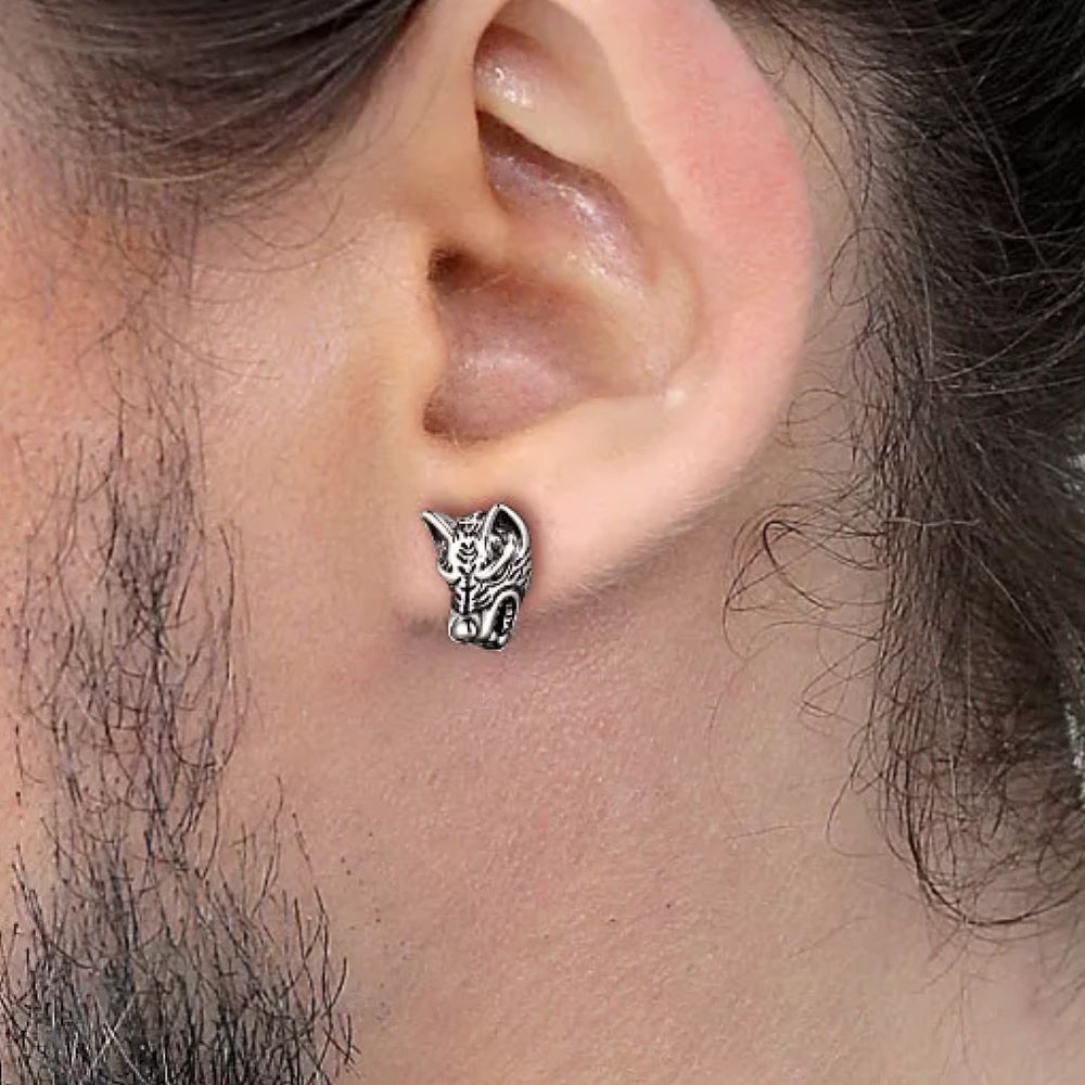 Viking Wolf Stud Earrings for