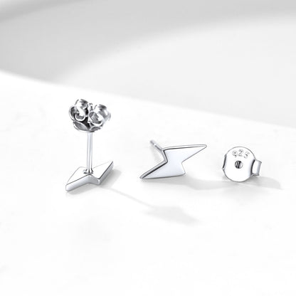 Sterling Silver Lightning Bolt Stud Earrings for