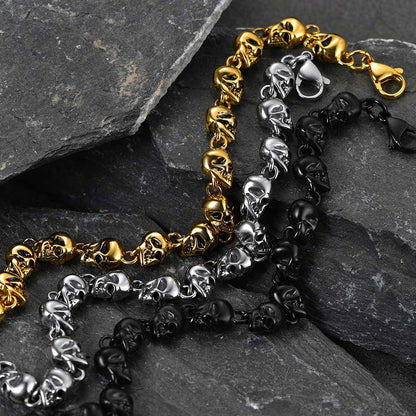 Gothic Linked Chain Skull Bracelet for