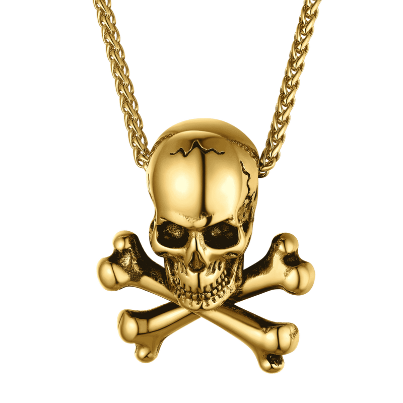 Gothic Pirate Skull Crossbones Necklace for