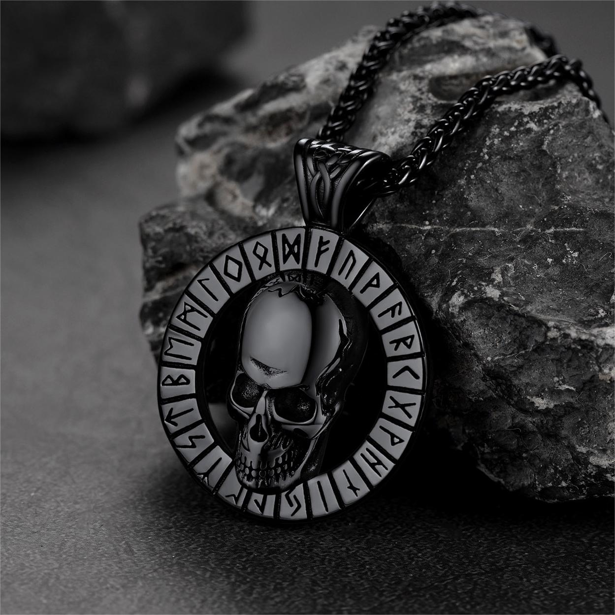 Flash Viking Runes Skull Necklace for