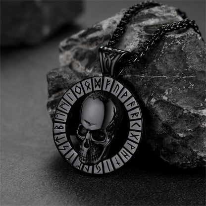 Flash Viking Runes Skull Necklace for