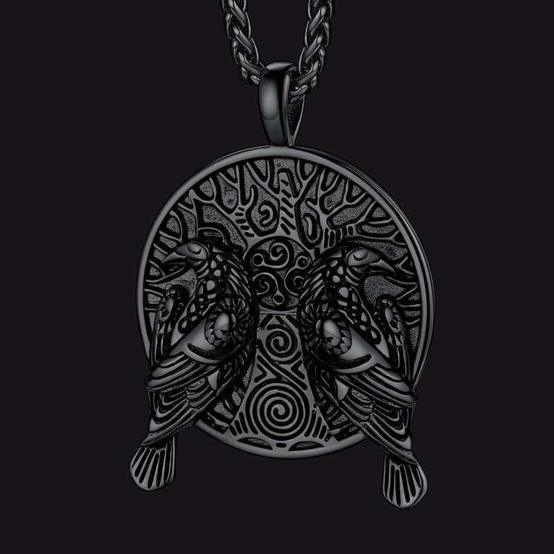Viking Huginn and Muninn Ravens Coin Necklace for
