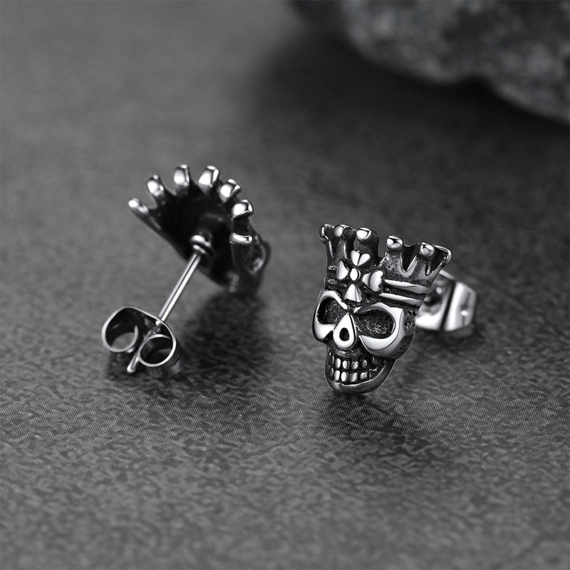 Punk Crown Skull Stud Earrings for Halloween Gift