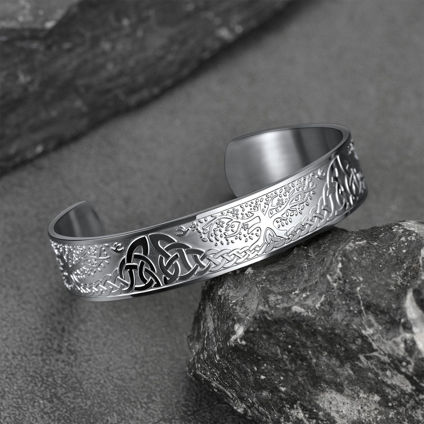 Engraved Viking Jewelry Bangle Bracelet With Celtic Tree of Life