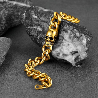Gothic Heavy Cuban Chain Skull Bracelet for in Stainless Steel