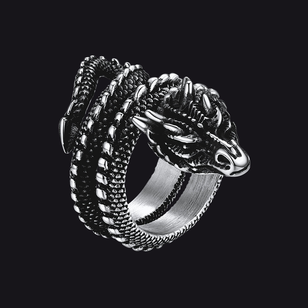 Punk Coiled Dragon Stainless Steel Ring for