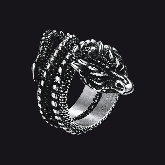 Punk Coiled Dragon Stainless Steel Ring for