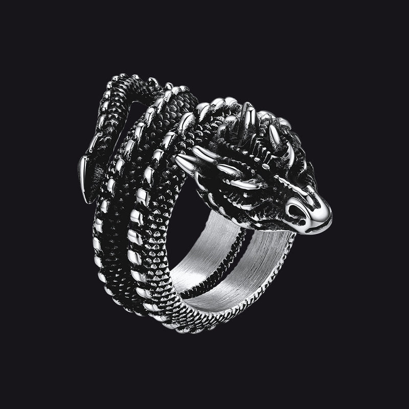 Punk Coiled Dragon Stainless Steel Ring for