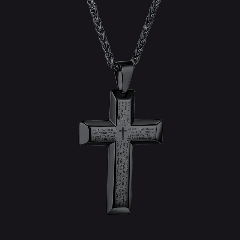 Christian Lord's Prayer Cross Necklace for