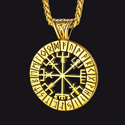Viking Runes Vegvisir Compass Necklace Pendant for