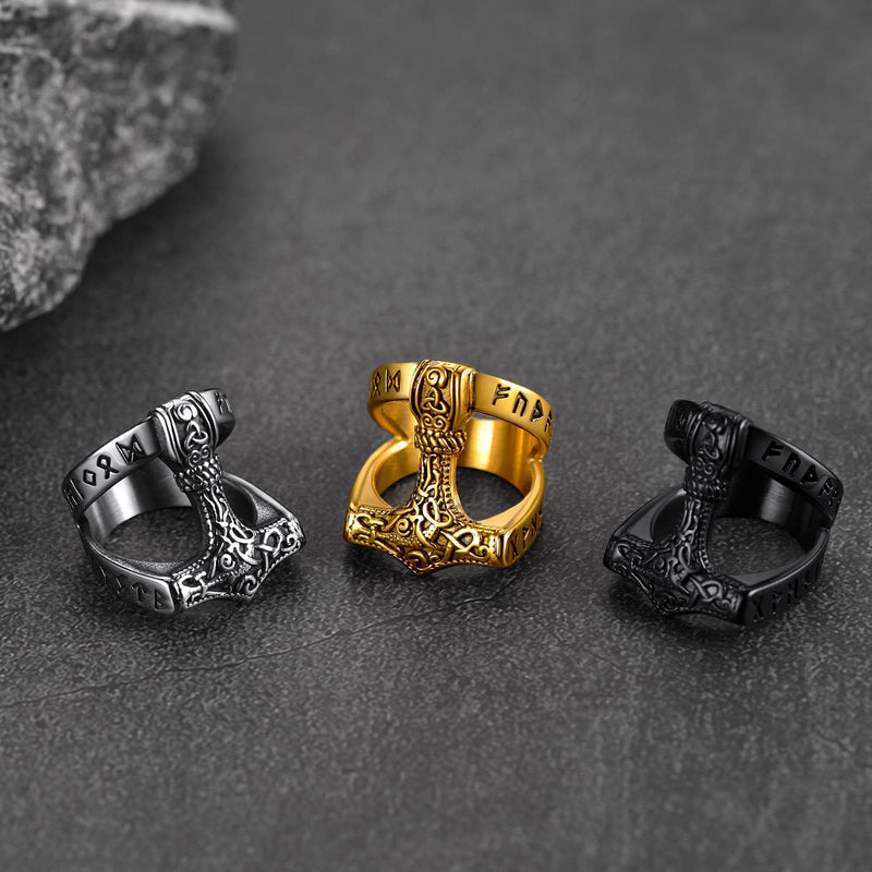 Viking Mjolnir Thor's Hammer Ring With Rune for