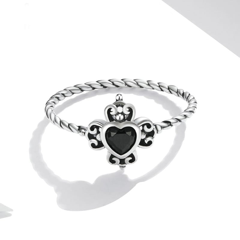 Spade & Heart Crystal Silver Ring