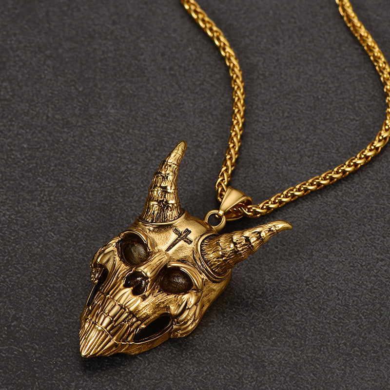 Gothic Skull Goat Necklace Devil Pendant for