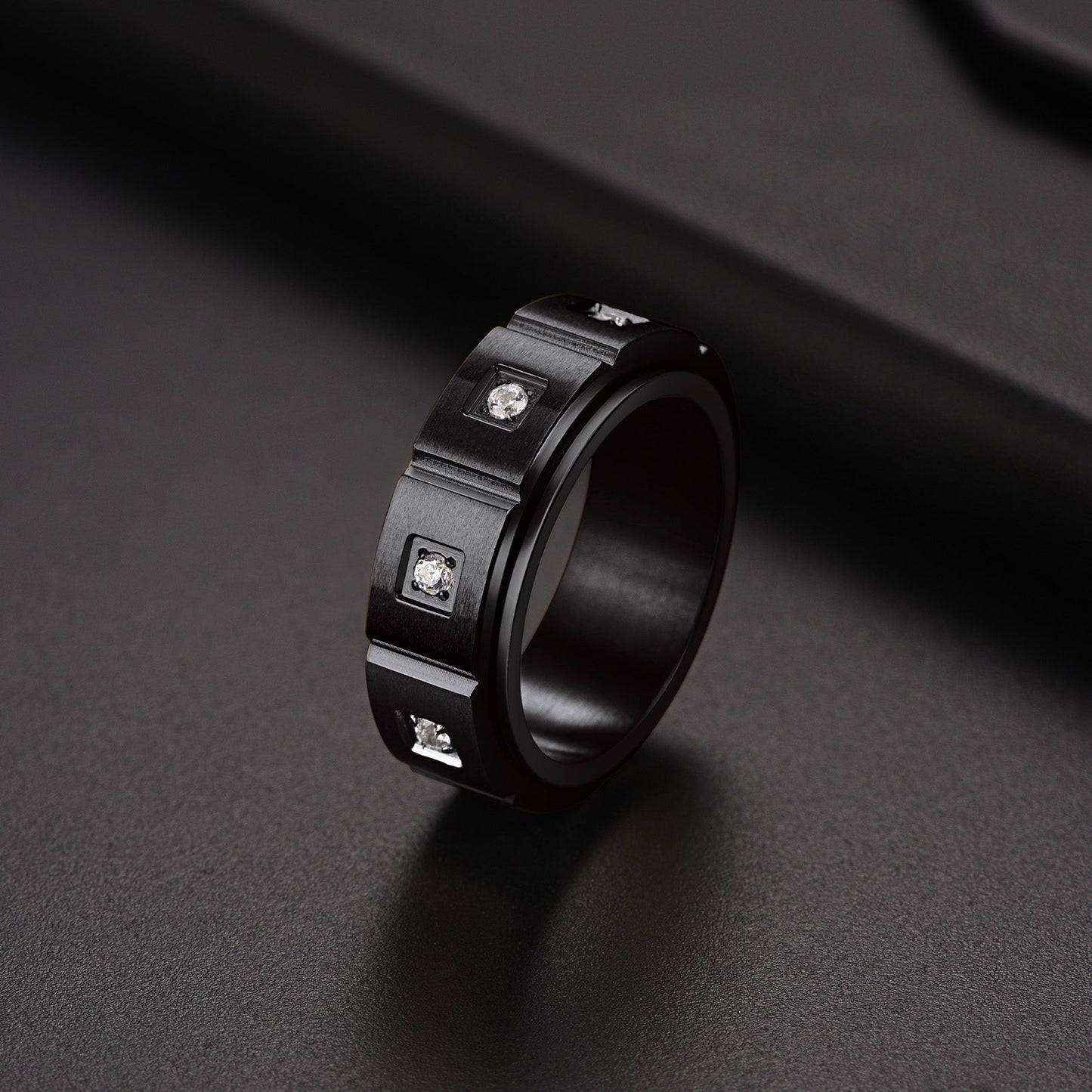 Flash Zircon Rotatable Fidget Ring for Anxiety Stainless Steel