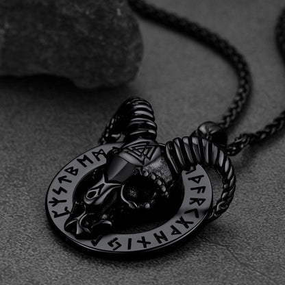 Baphomet Satanic Goat Necklace With Viking Runes for