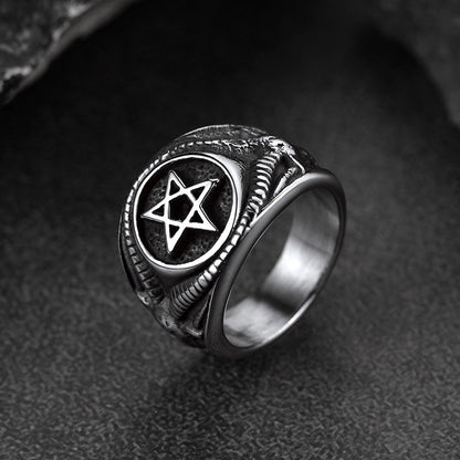 Satanic Goat Pentagram Ring Baphomet Ring for