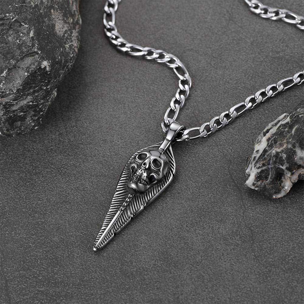 Punk Leaves Skull Pendant Necklace for