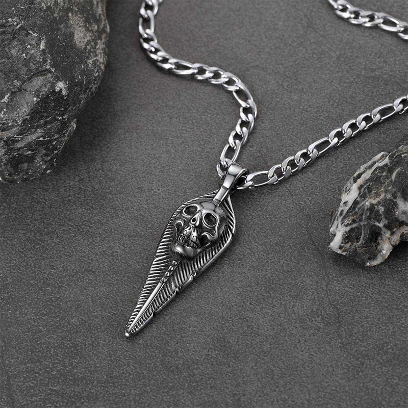 Punk Leaves Skull Pendant Necklace for