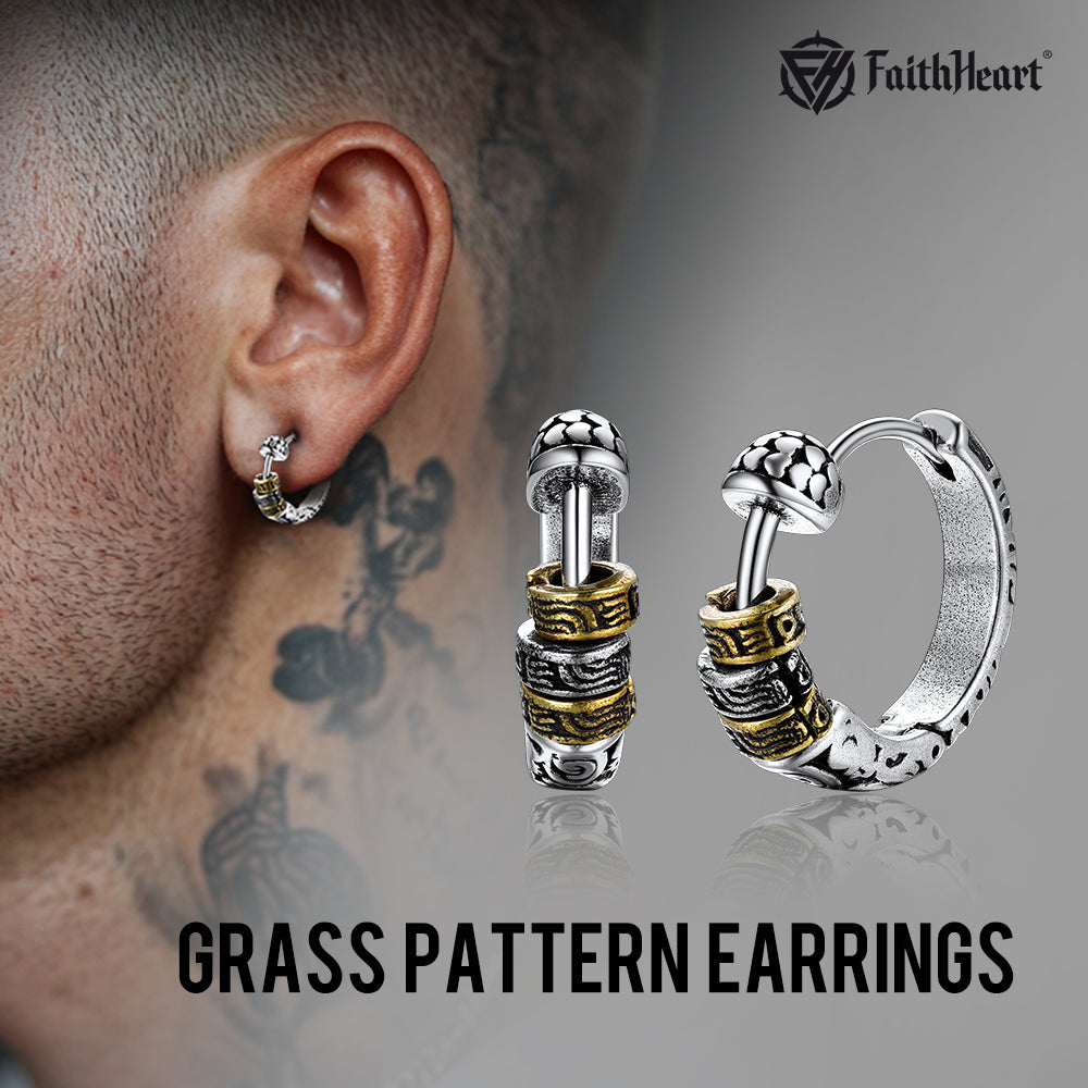 Circle Tang Grass Pattern Hoop Earrings for