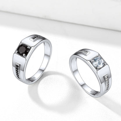 Black Onyx Ring Diamond Ring in Sterling Silver