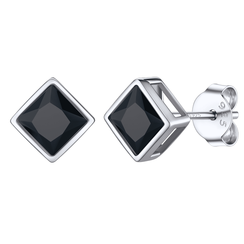 Flash Sterling Silver Square Black Onyx Stud Earrings for