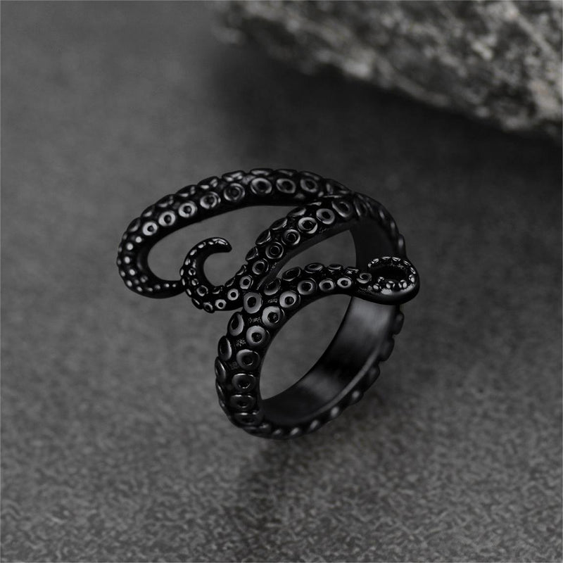 Biker Punk Three Octopus Tentacle Ring for