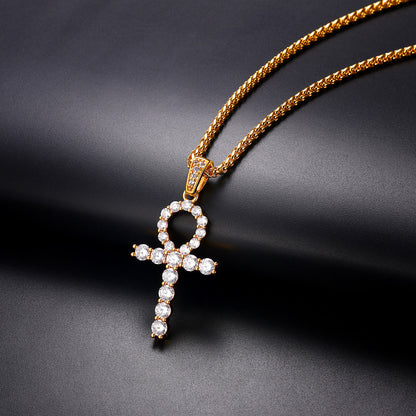 Ankh Cross Necklace With Zirconia for