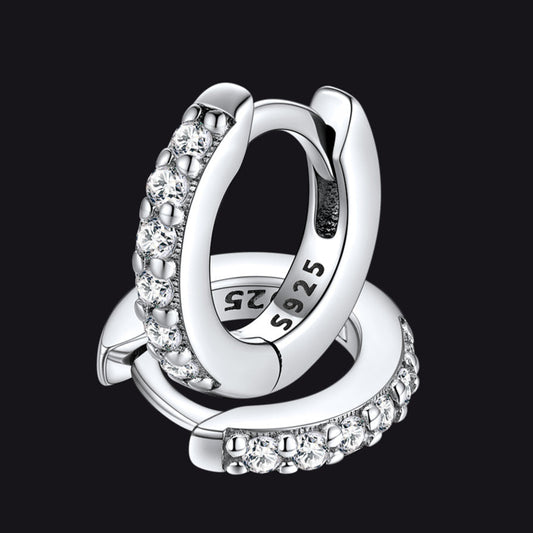 Sparkling Diamond Cartilage Huggie Hoop Earrings for in Sterling Silver