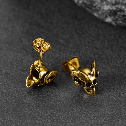 Satanic Baphomet Goat Skull Head Stud Earrings for