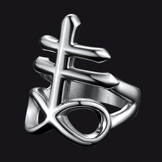 Satanic Leviathan Cross Stainless Steel Ring for