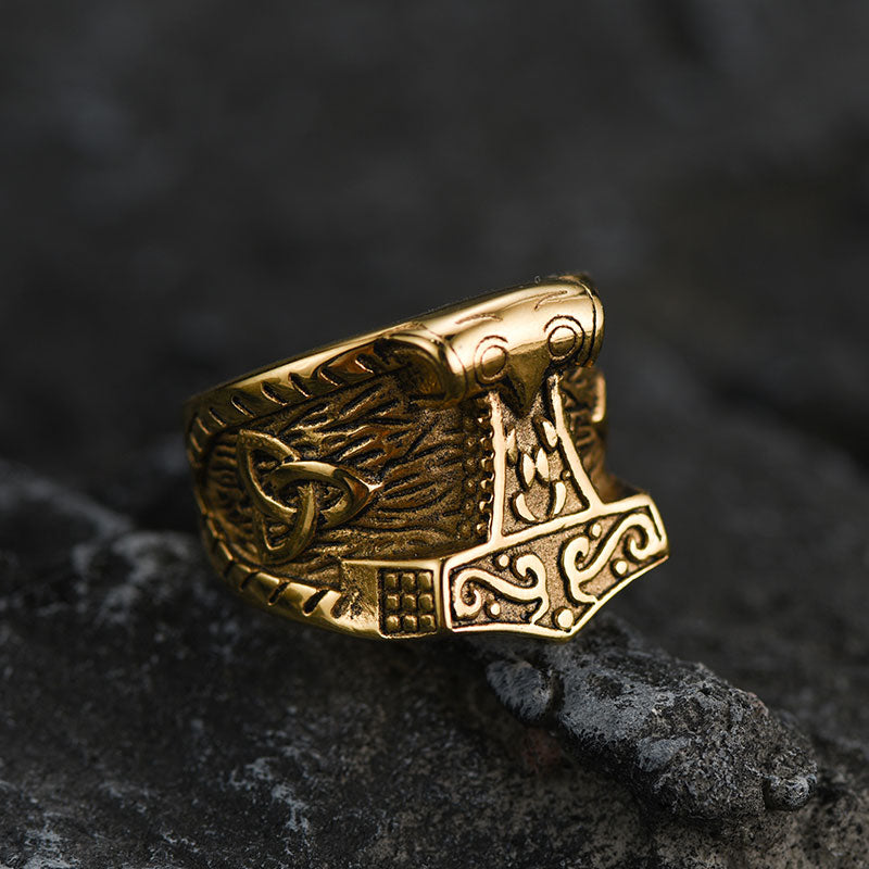 Viking Mjolnir Signet Ring Thor's Hammer Ring for