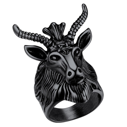 Satanic Baphomet Goat Ring for With Pentagram