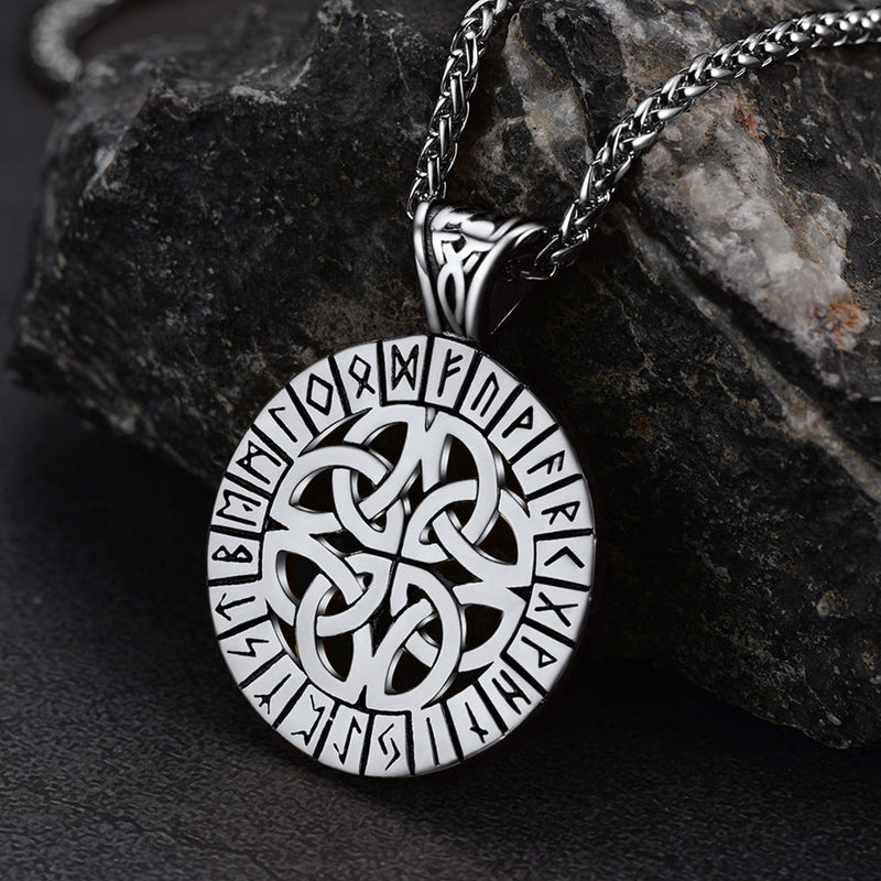 Irish Celtic Knot Necklace With Viking Runes for