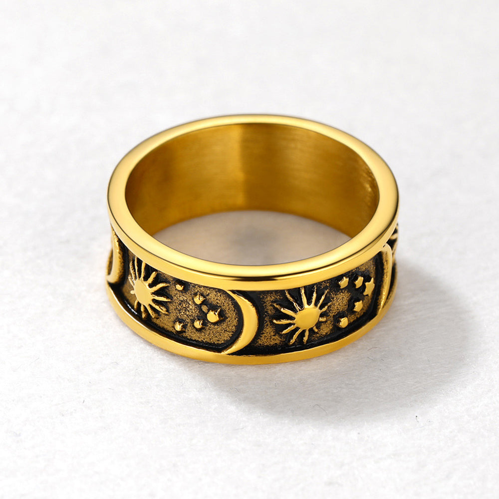 Stainless Steel Sun Moon Star Band Ring for
