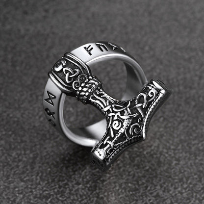 Viking Mjolnir Thor's Hammer Ring With Rune for