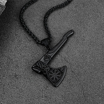 Norse Viking Axe Necklace With Compass for