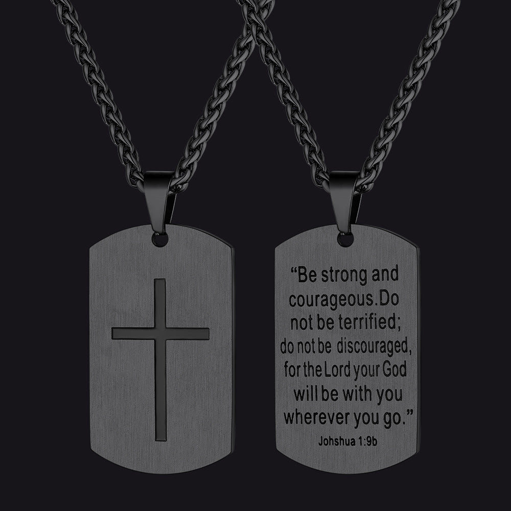 Christian Joshua 1:9 Dog Tag Cross Necklace for