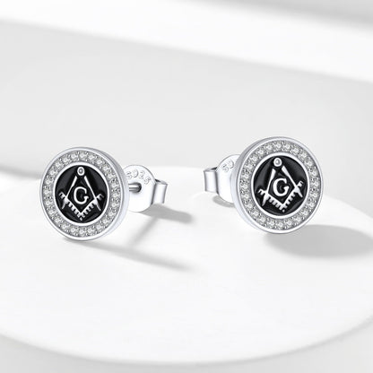 Sterling Silver Masonic Stud Earrings for Freemason