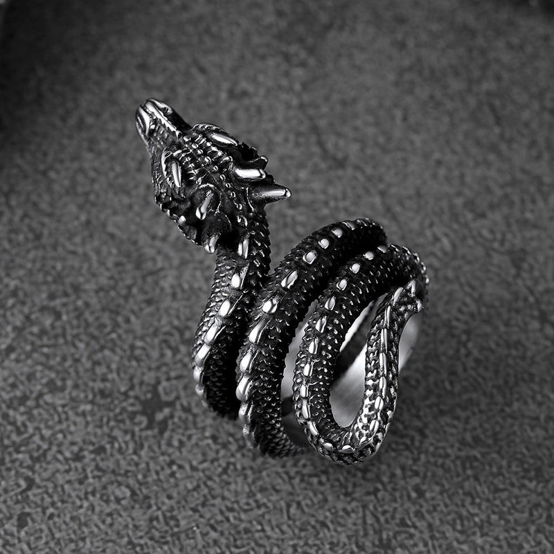Punk Coiled Dragon Stainless Steel Ring for